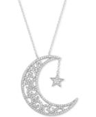 Tiara Cubic Zirconia Moon & Star 18 Pendant Necklace In Sterling Silver