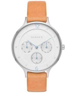 Skagen Women's Chronograph Anita Natural Leather Strap Watch 36mm Skw2449