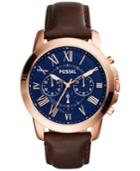 Fossil Men's Chronograph Grant Brown Leather Strap Watch 44mm Fs5068