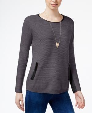 Bcx Juniors' Faux-leather-trim Sweater