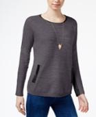 Bcx Juniors' Faux-leather-trim Sweater