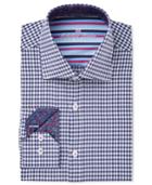 Michelsons Of London Men's Fitted Navy Textured Gingham Dress Shirt