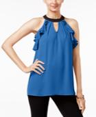 Ny Collection Contrast Ruffled Halter Blouse