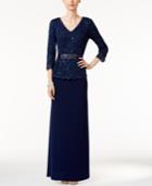 Alex Evenings Sequined Lace Belted Gown