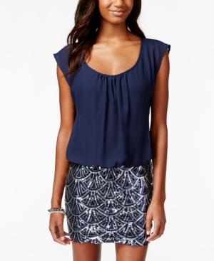 As U Wish Juniors' Blouson Sequin Sheath Dress