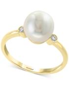 Effy Cultured Freshwater Pearl (8mm) & Diamond Accent Ring In 14k Gold
