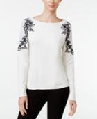 Inc International Concepts Petite Lace-trim Sweater, Only At Macy's