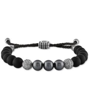 Esquire Men's Jewelry Onyx (8mm) & Hematite (8mm) Bead Black Cord Bolo Bracelet In Sterling Silver