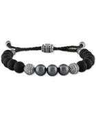 Esquire Men's Jewelry Onyx (8mm) & Hematite (8mm) Bead Black Cord Bolo Bracelet In Sterling Silver
