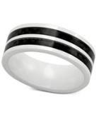 Men's White Ceramic And Black Carbon Fiber Ring, Two-tone Band Ring