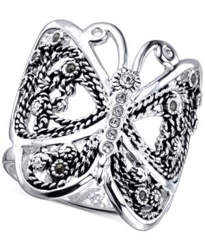 Unwritten Silver-tone Marcasite Butterfly Ring