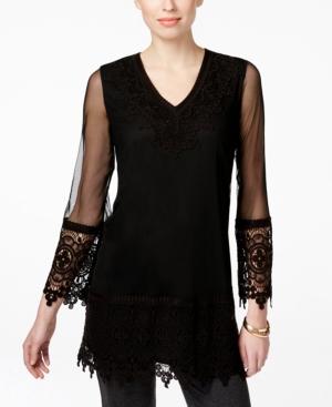Alfani Petite Lace-trim Illusion Top, Only At Macy's