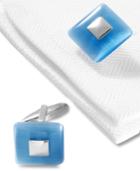 Kenneth Cole Reaction Cufflinks, Quantum Light Blue Optic Stone Boxed Set
