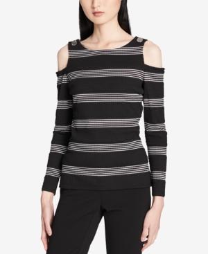 Calvin Klein Striped Cold-shoulder Top