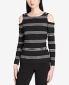Calvin Klein Striped Cold-shoulder Top