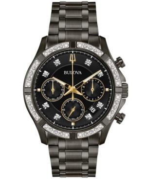 Bulova Men's Chronograph Diamond-accent Gunmetal Stainless Steel Bracelet Watch 42mm, Created For Macy's