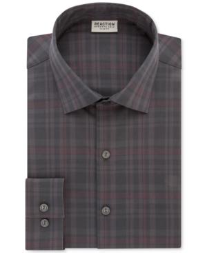 Kenneth Cole Reaction Men's Slim-fit Techni-cole Flex Collar Performance Gray Check Dress Shirt
