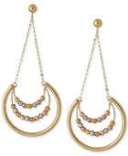 Beaded Trapeze Drop Hoop Earrings In 14k Yellow, White And Rose Gold