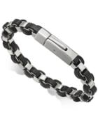 Sutton By Rhona Sutton Men's Stainless Steel And Black Leather Link Bracelet