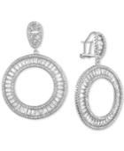 Tiara Cubic Zirconia Baguette Drop Hoop Earrings In Sterling Silver