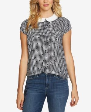 Cece Printed Cap-sleeve Round-collar Top