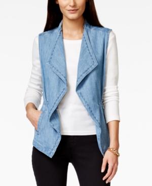 Nanette By Nanette Lepore Diamond Draped Drawstring Denim Vest