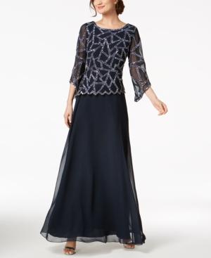 J Kara Embellished 3/4-sleeve Gown