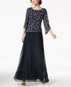 J Kara Embellished 3/4-sleeve Gown