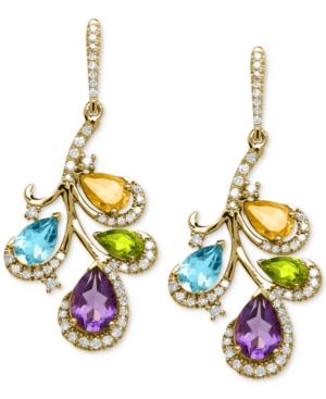 Multi-stone (3-1/2 Ct. T.w.) And Diamond (3/8 Ct. T.w.) Earrings In 14k Gold