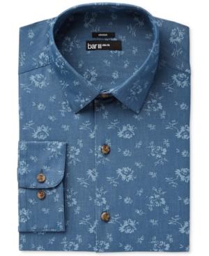 Bar Iii Men's Slim-fit Stretch Easy Care Denim Wild Flower Print Dress Shirt, Only At Macy's
