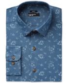 Bar Iii Men's Slim-fit Stretch Easy Care Denim Wild Flower Print Dress Shirt, Only At Macy's