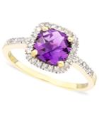 Cushion-cut Amethyst In 10k Gold (1 Ct. T.w.) And Diamond Ring In 10k Gold (1/10 Ct. T.w.)