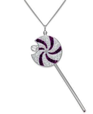 Sis By Simone I. Smith Clear And Purple Swirl Lollipop Pendant Necklace In Sterling Silver