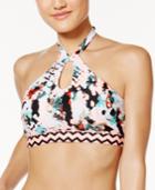 Hula Honey Spring Splash Printed High-neck Halter Bikini Top Women's Swimsuit