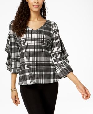 Charter Club Ruffled-sleeve Plaid Top, Created For Macy's