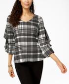 Charter Club Ruffled-sleeve Plaid Top, Created For Macy's