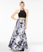 Blondie Nites Juniors' 2-pc. Lace & Floral-print Halter Gown