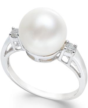 Cultured Freshwater Pearl (10mm) And Diamond Ring (1/10 Ct. T.w.) In 14k White Gold