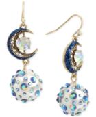 Betsey Johnson Gold-tone Crystal Moon & Imitation Pearl Drop Earrings