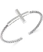 Diamond Cross Braided Cuff Bracelet In Sterling Silver (1/5 Ct. T.w.)