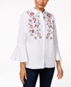 Charter Club Cotton Embroidered Bell-sleeve Shirt, Created For Macy's