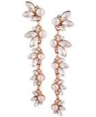 Say Yes To The Prom Rose Gold-tone Crystal & Imitation Pearl Linear Drop Earrings