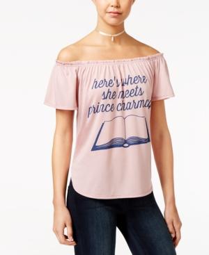 Hybrid Juniors' Off-the-shoulder Prince Charming Graphic Top