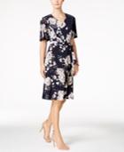 Charter Club Petite Belted Floral-print Flutter-sleeve Dress, Created For Macy's