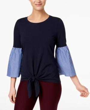 Ny Collection Tie-front Bell-sleeve Top