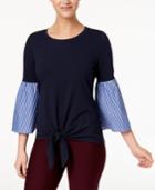Ny Collection Tie-front Bell-sleeve Top