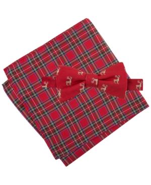 Tommy Hilfiger Men's Reindeer Pre-tied Silk Bow Tie & Tartan Silk Pocket Square Set
