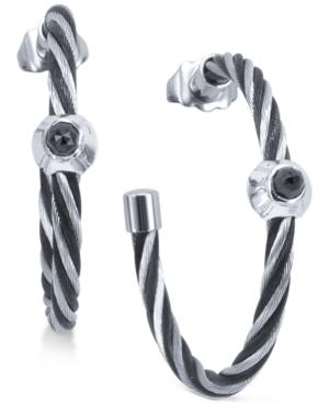 Charriol Women's Fabulous Black Spinel-accent Two-tone Pvd Stainless Steel Cable Hoop Earrings