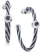 Charriol Women's Fabulous Black Spinel-accent Two-tone Pvd Stainless Steel Cable Hoop Earrings