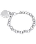 Heart Charm Link Bracelet In Silver-plated Brass